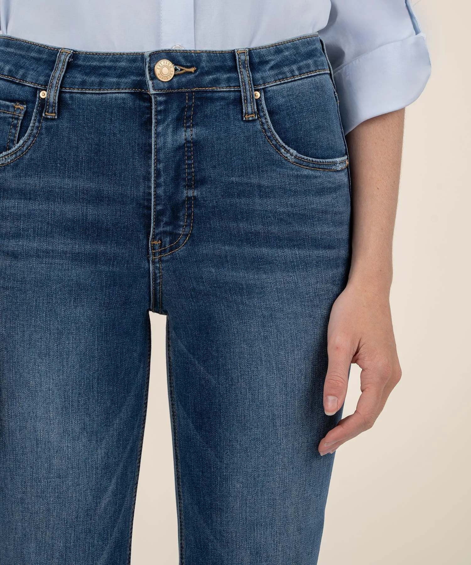 Elizabeth High Rise Straight Leg Denim Jean - Dainty with Dk Base Wash