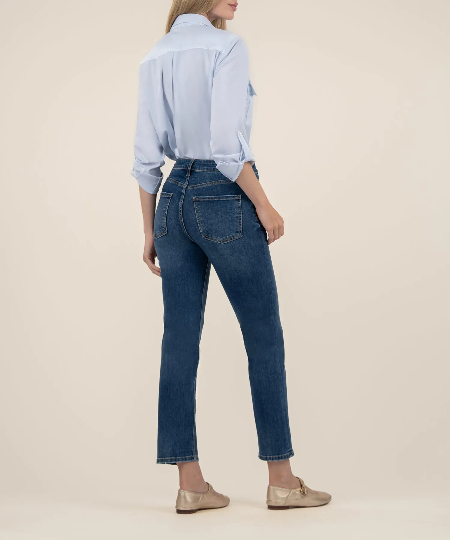 Elizabeth High Rise Straight Leg Denim Jean - Dainty with Dk Base Wash