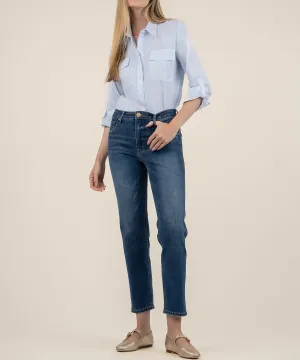 Elizabeth High Rise Straight Leg Denim Jean - Dainty with Dk Base Wash