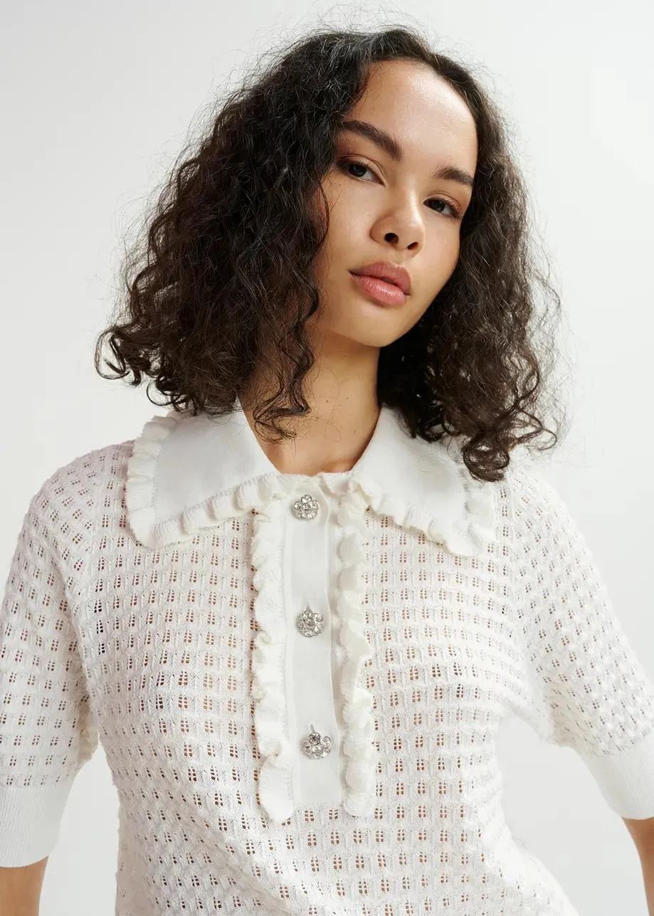 ESSENTIEL ANTWERP HEMIRATES CROCHET POLO TOP