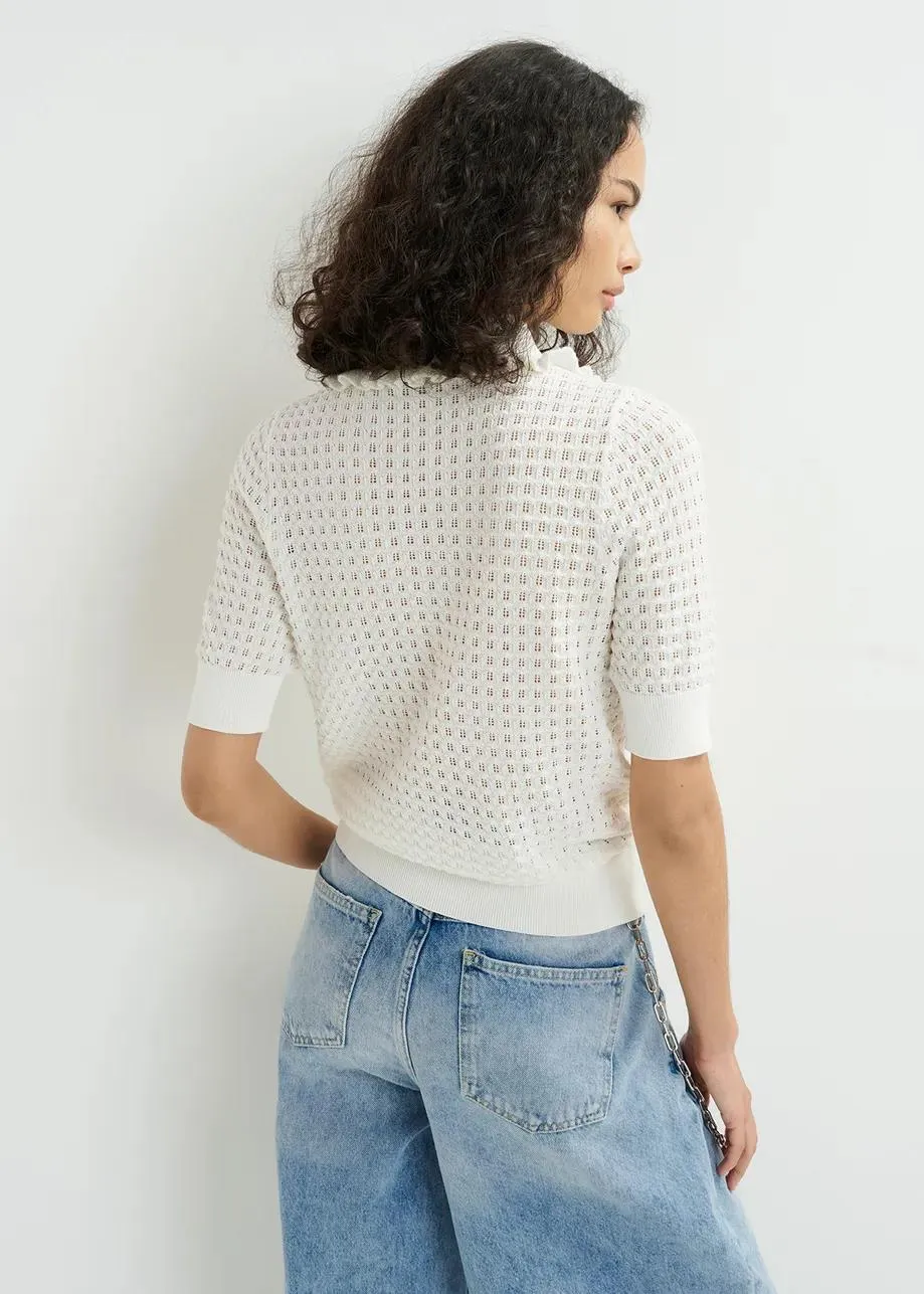 ESSENTIEL ANTWERP HEMIRATES CROCHET POLO TOP