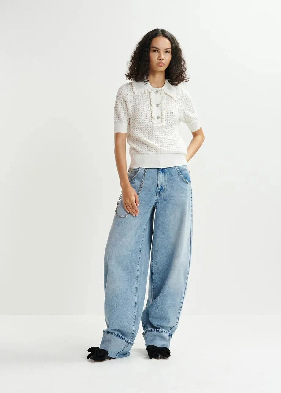 ESSENTIEL ANTWERP HEMIRATES CROCHET POLO TOP