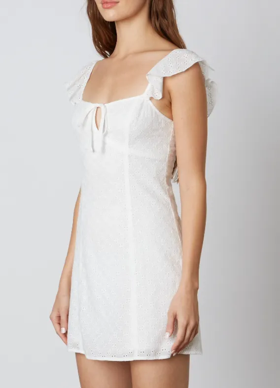 Eyelet Ruffle Trim Shoulder Mini Dress