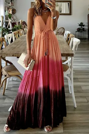 Fashion Gradual Change Spaghetti Strap Cake Skirt Dresses