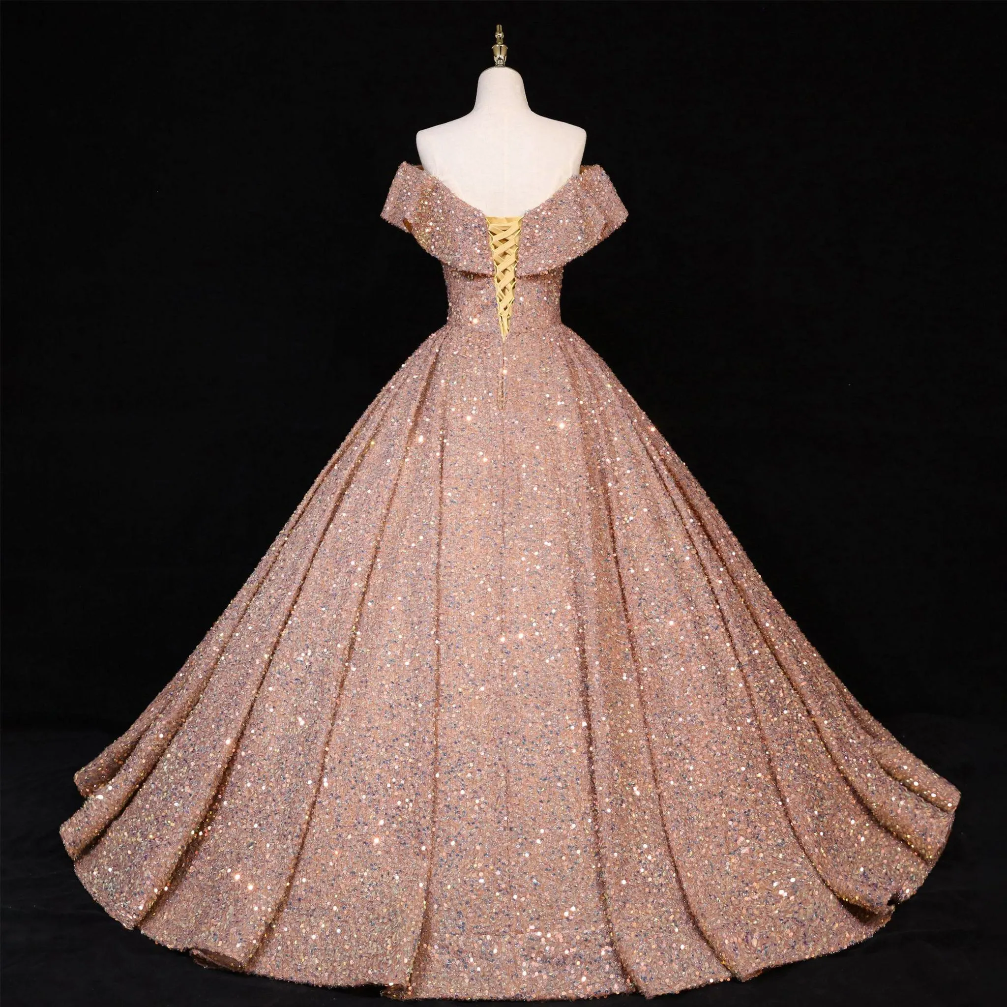 Fashion Sequins Ball Prom Gowns Floor Length Quinceanera Dress