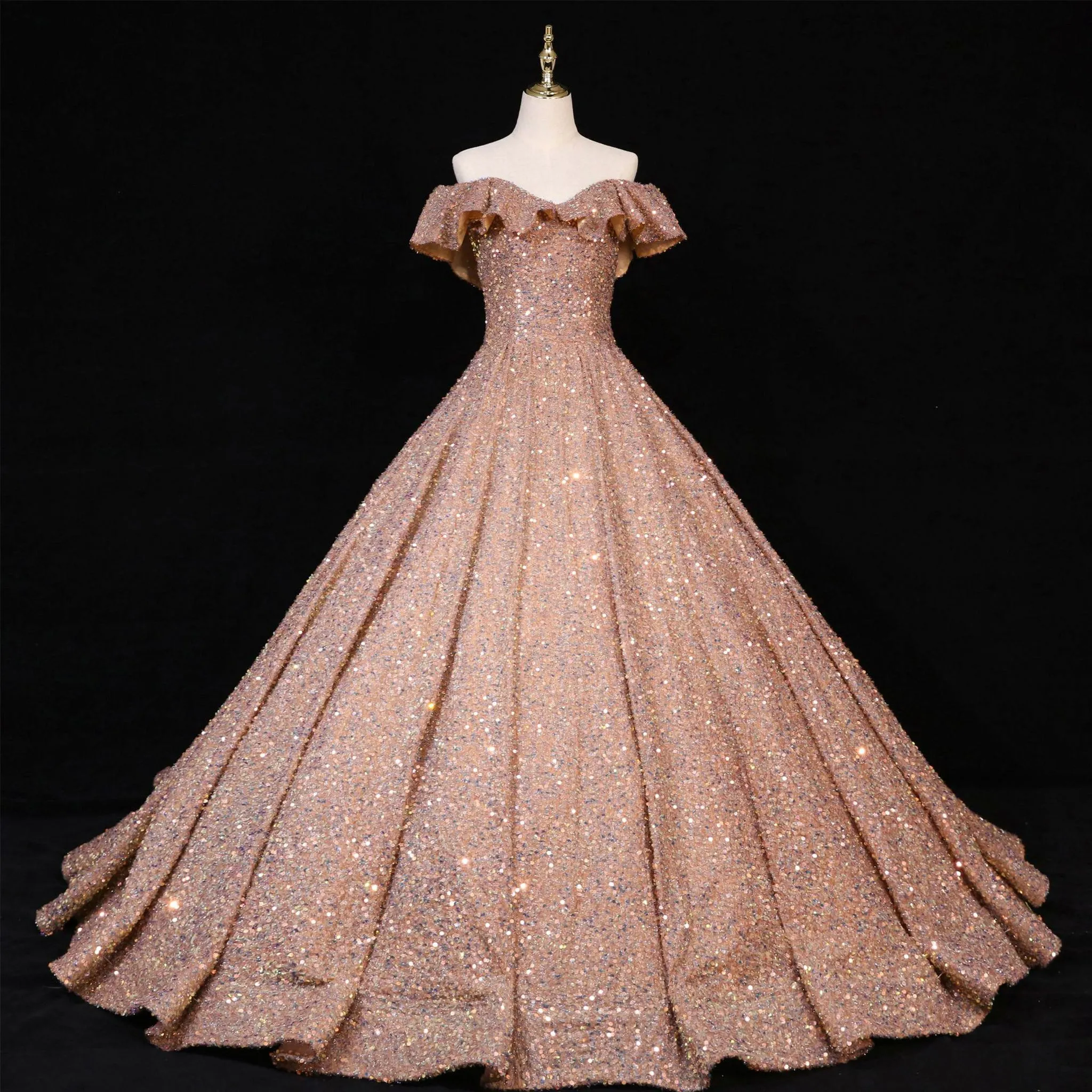 Fashion Sequins Ball Prom Gowns Floor Length Quinceanera Dress