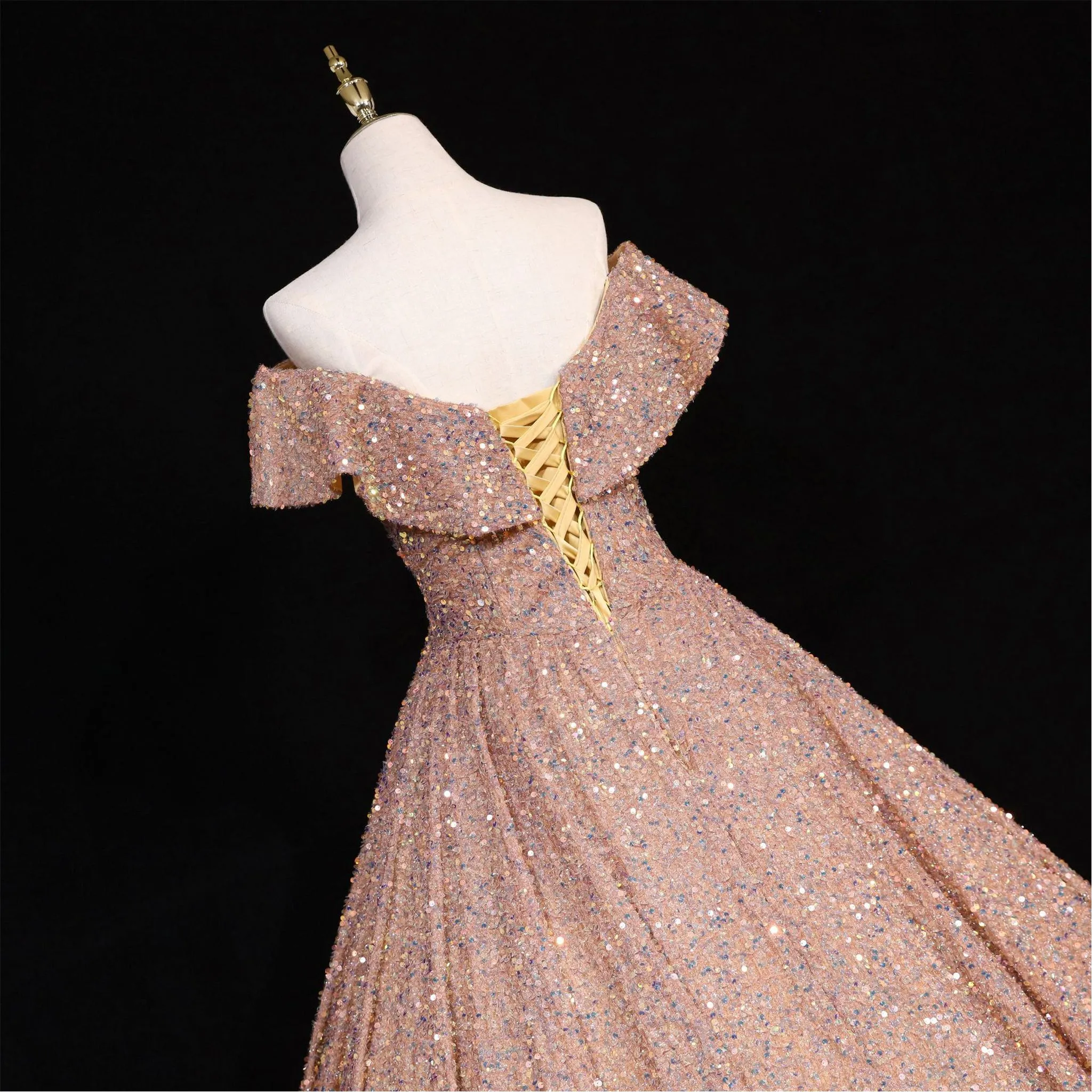 Fashion Sequins Ball Prom Gowns Floor Length Quinceanera Dress