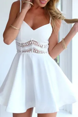 Fashion Solid Split Joint Spaghetti Strap Cake Skirt Dresses