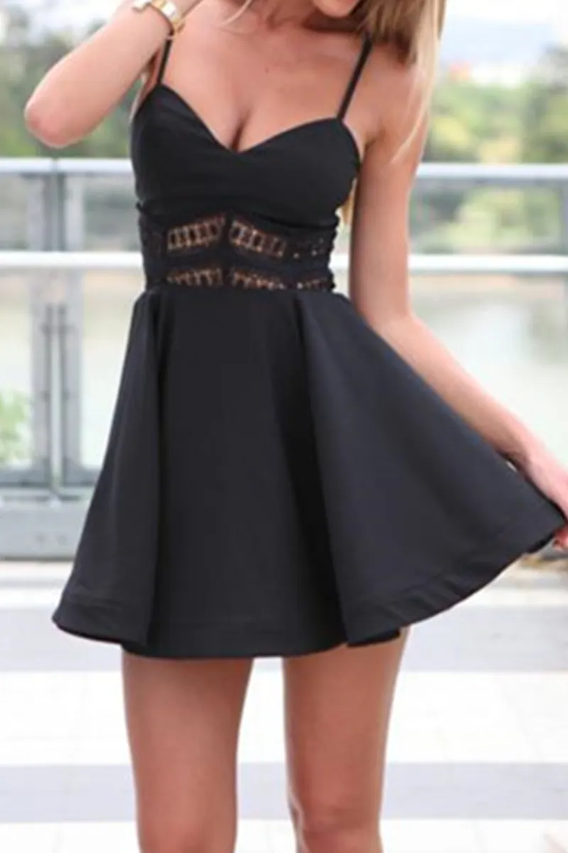 Fashion Solid Split Joint Spaghetti Strap Cake Skirt Dresses