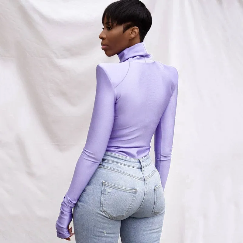 Fayvy Turtleneck Bodysuit with Padded Shoulders