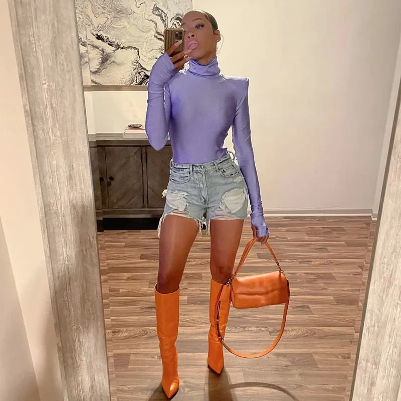 Fayvy Turtleneck Bodysuit with Padded Shoulders