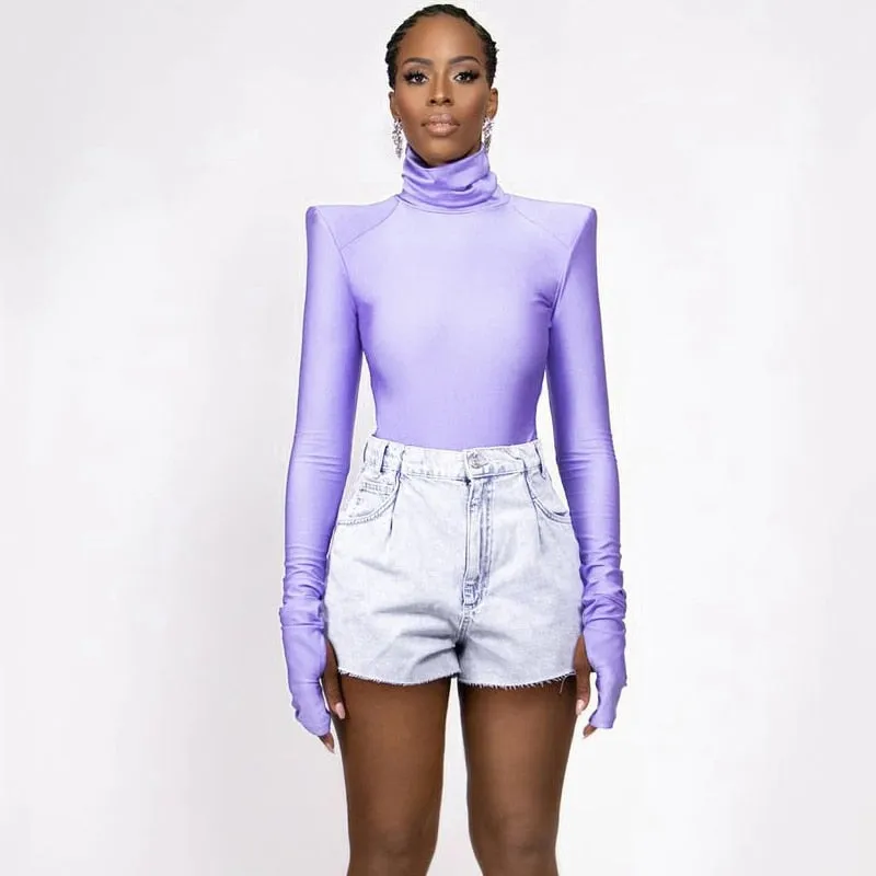 Fayvy Turtleneck Bodysuit with Padded Shoulders