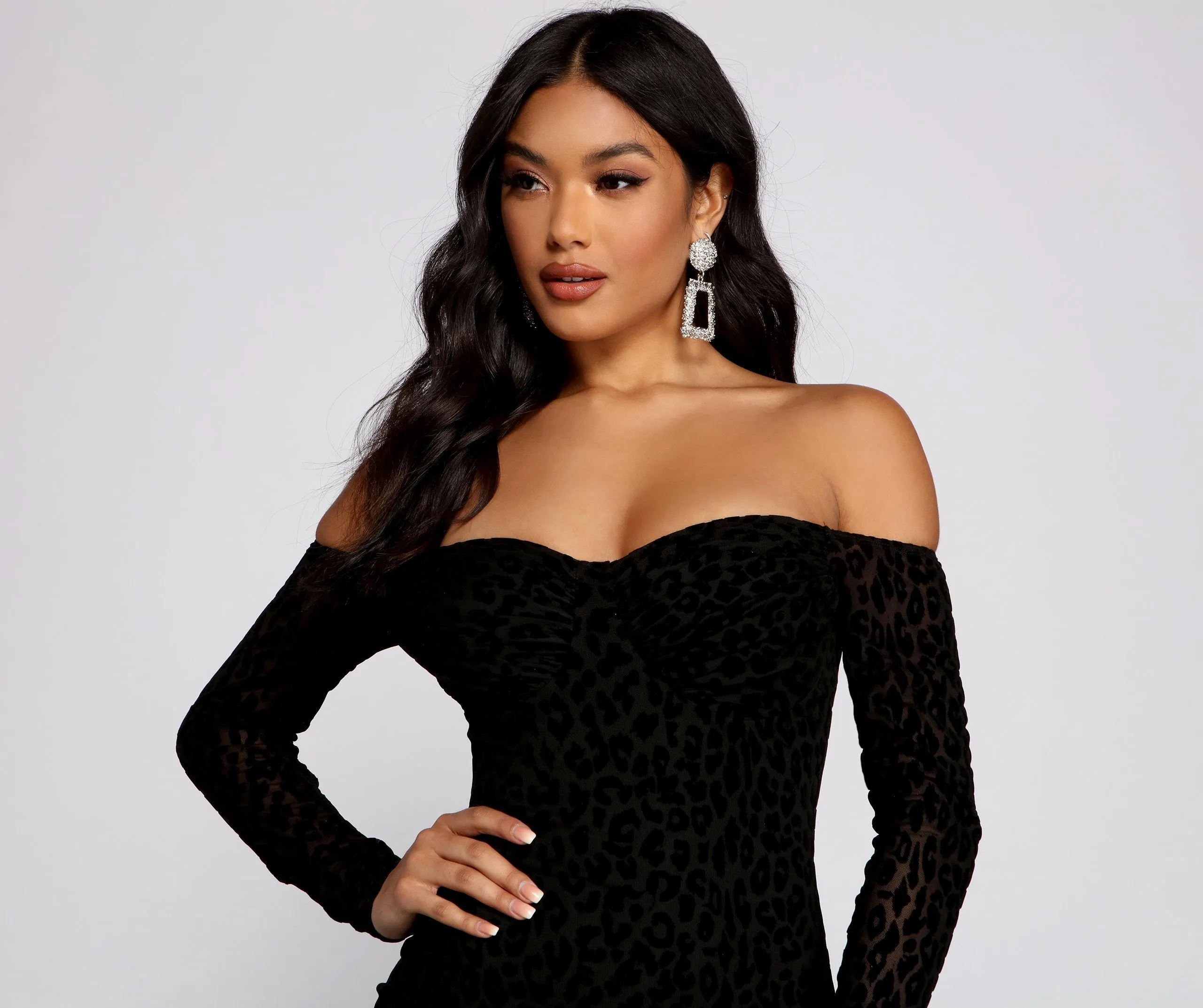 Flocked Velvet Stylish Leopard Print Bodycon