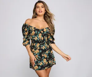 Floral Frenzy Off Charming The Shoulder Skater Dress