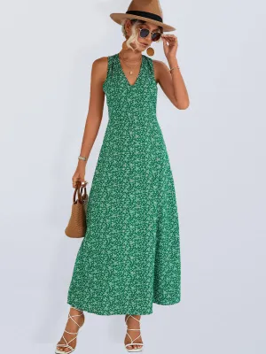 Floral Print Maxi Dress with V-Neck Halter Design