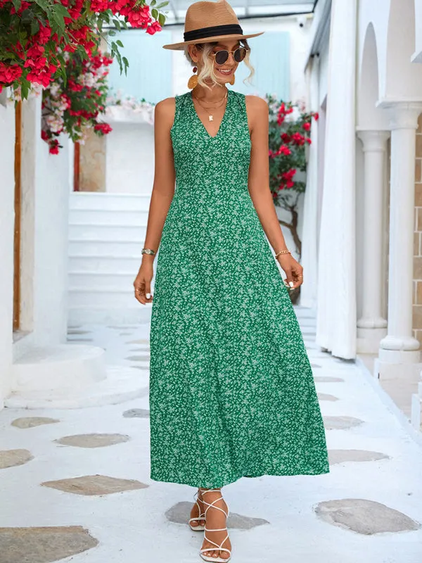 Floral Print Maxi Dress with V-Neck Halter Design