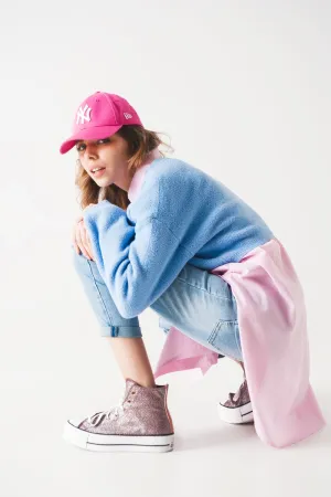 Fluffy cropped jumper in blue