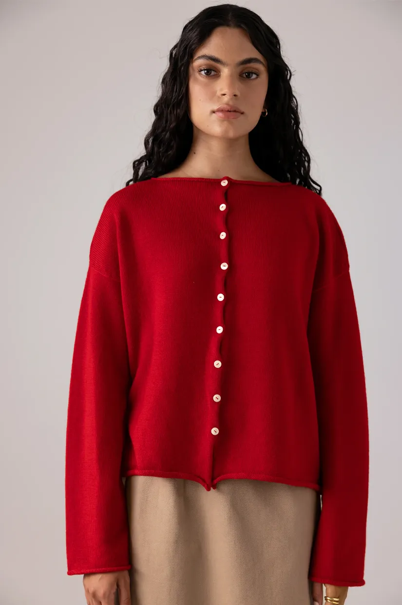 Francie The Doll's Reversible Cardigan - Cherry