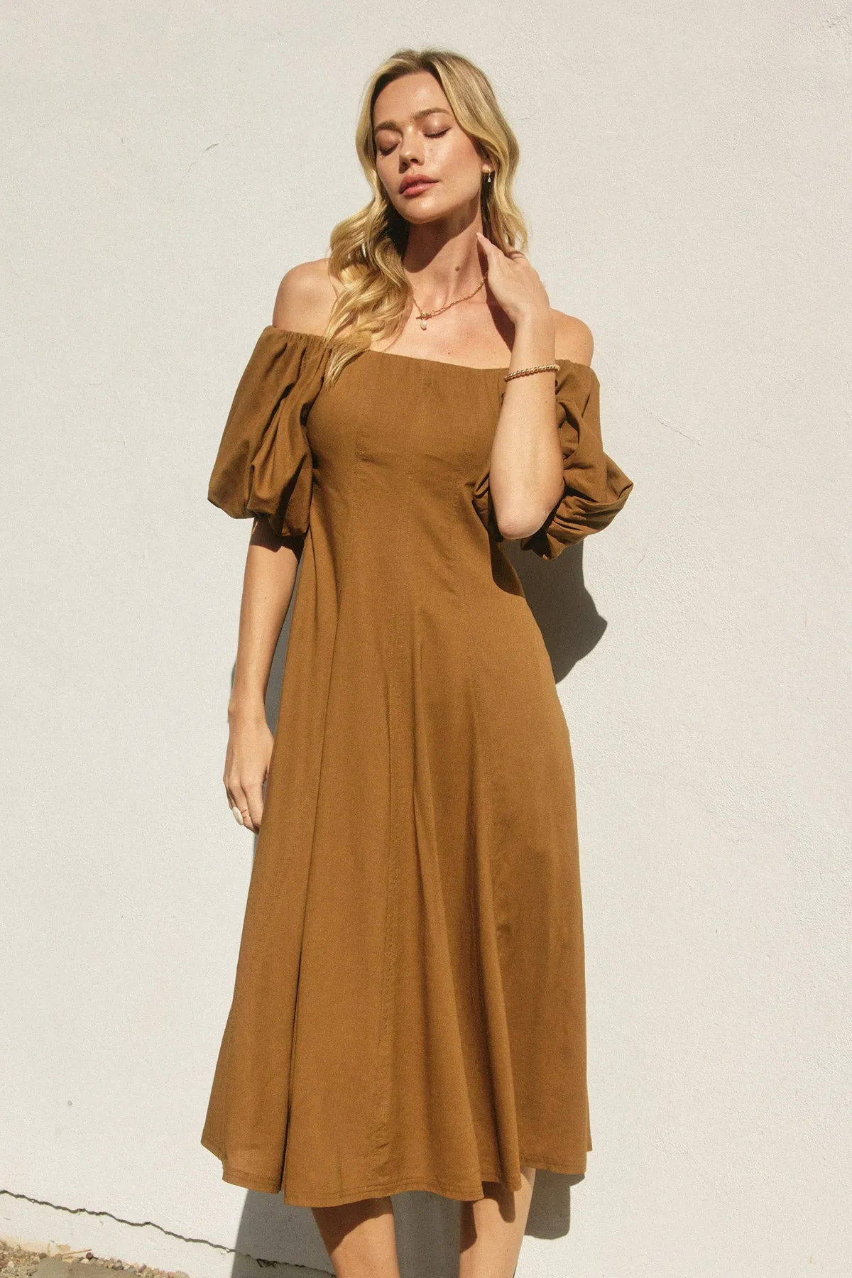Gabriella Shoulder Puff Sleeve Midi Dress