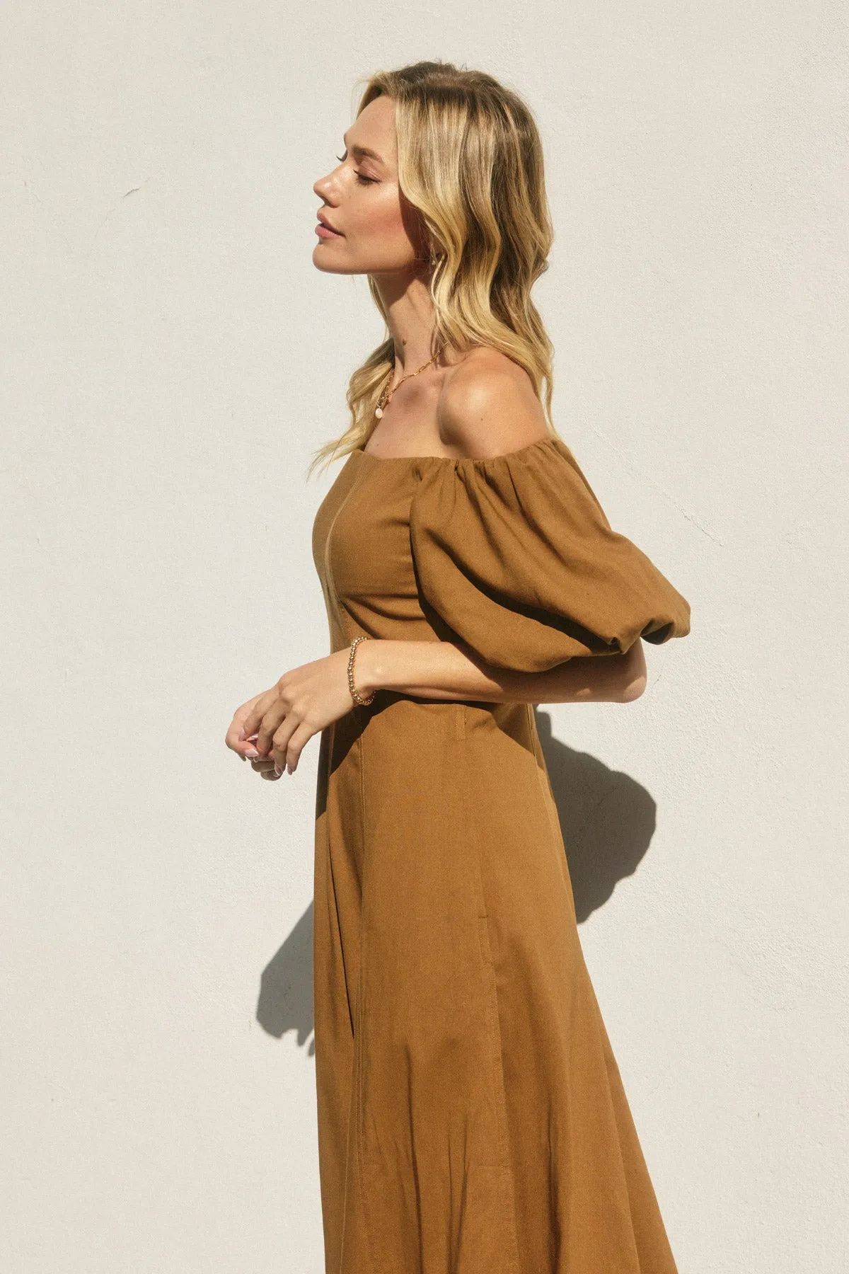 Gabriella Shoulder Puff Sleeve Midi Dress