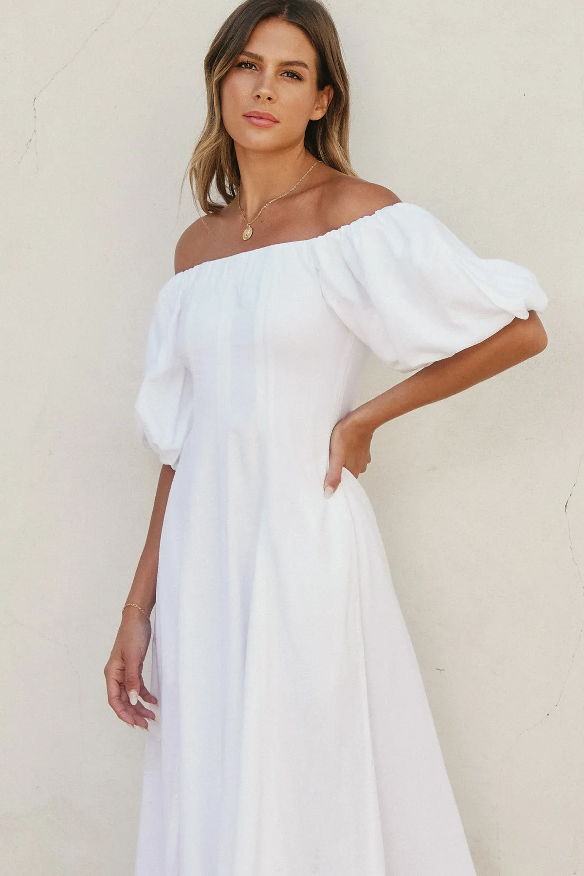 Gabriella Shoulder Puff Sleeve Midi Dress