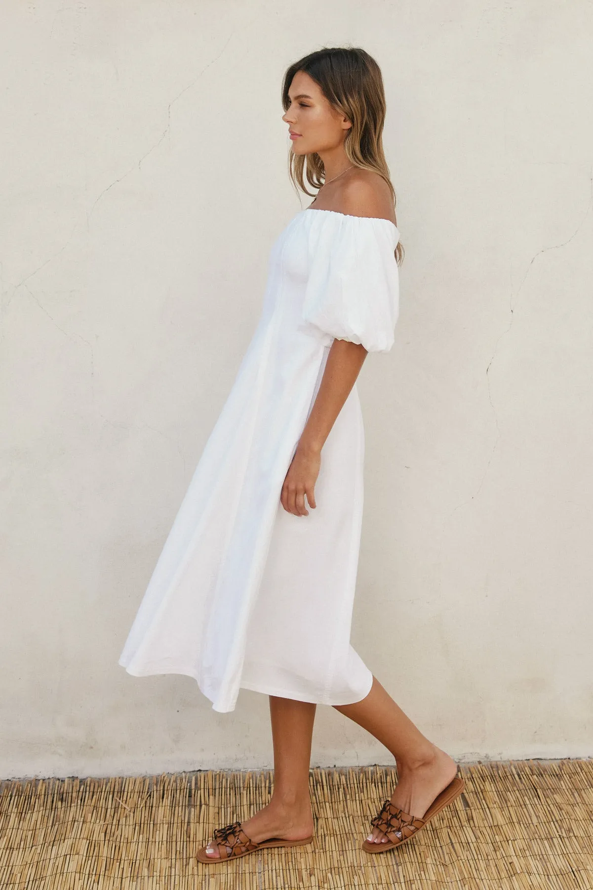 Gabriella Shoulder Puff Sleeve Midi Dress