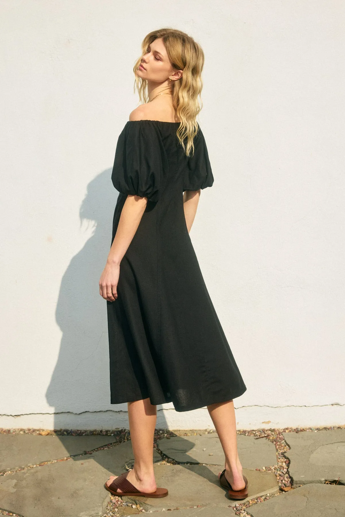 Gabriella Shoulder Puff Sleeve Midi Dress