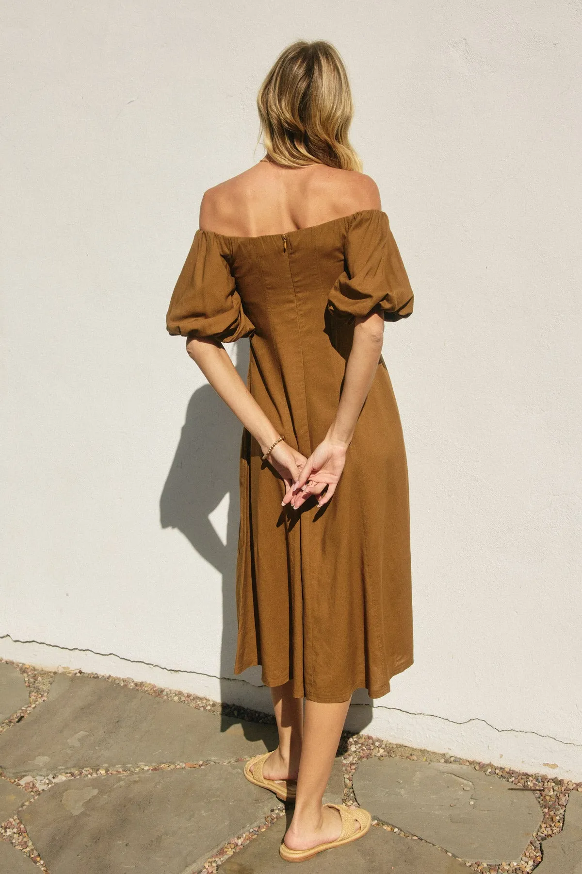 Gabriella Shoulder Puff Sleeve Midi Dress