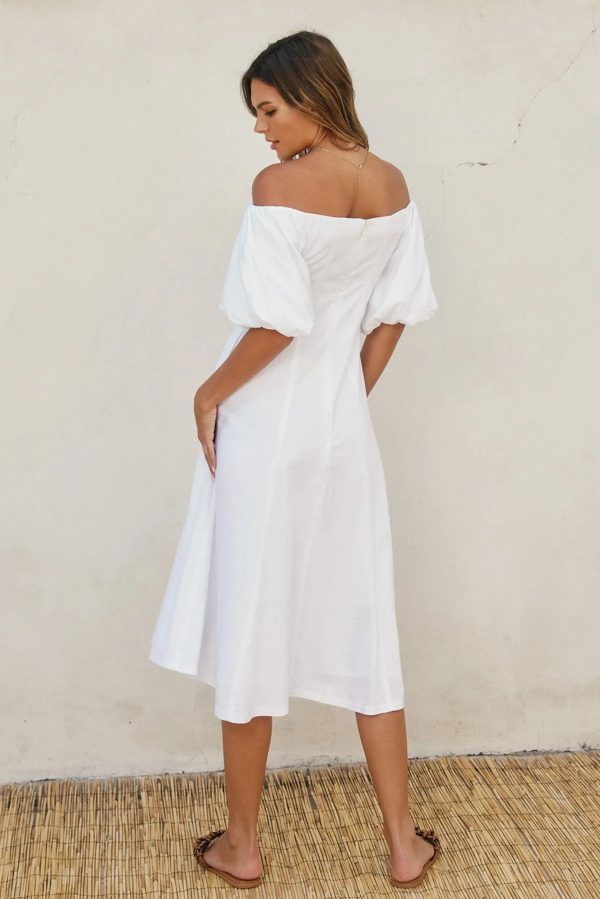 Gabriella Shoulder Puff Sleeve Midi Dress