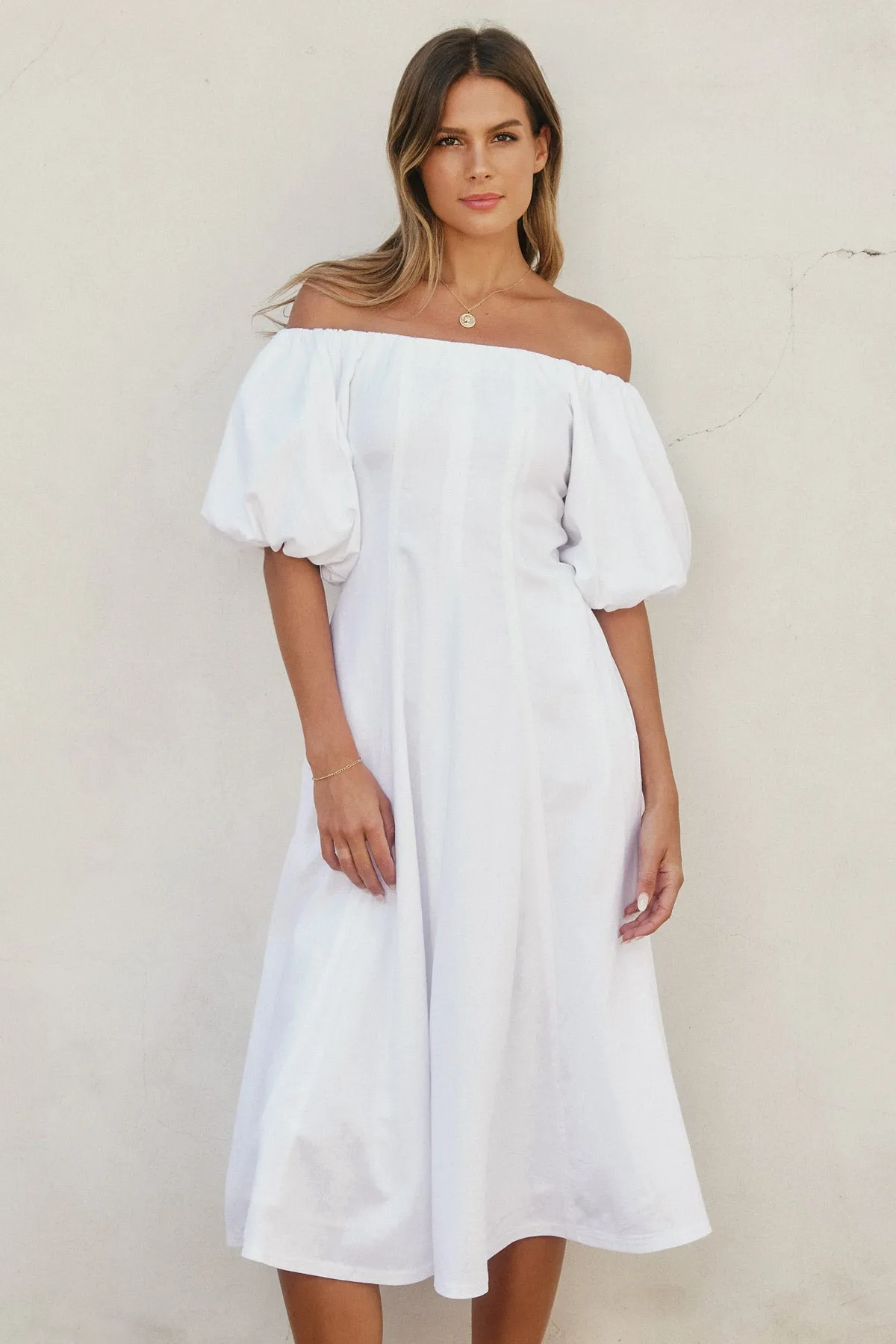 Gabriella Shoulder Puff Sleeve Midi Dress