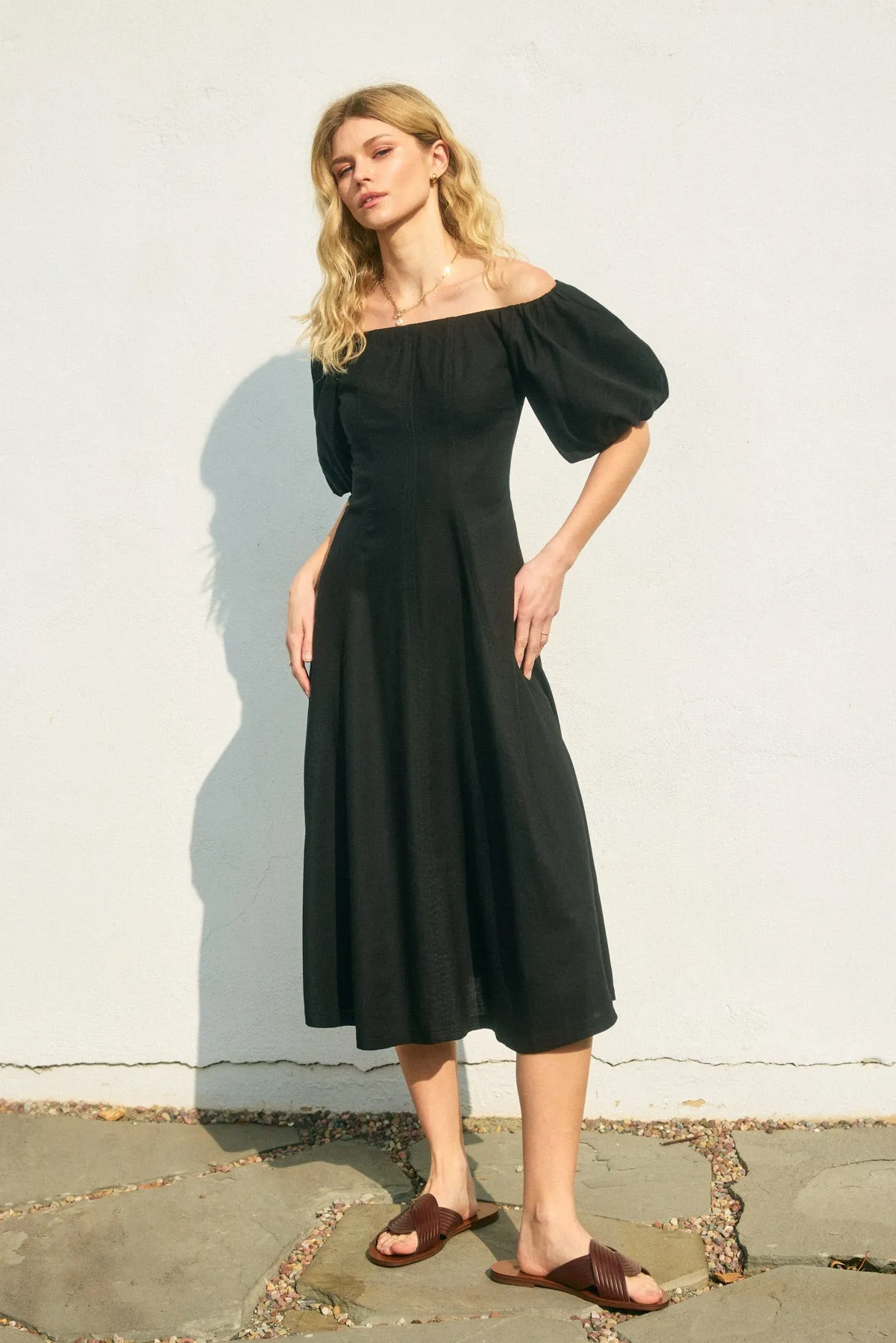 Gabriella Shoulder Puff Sleeve Midi Dress