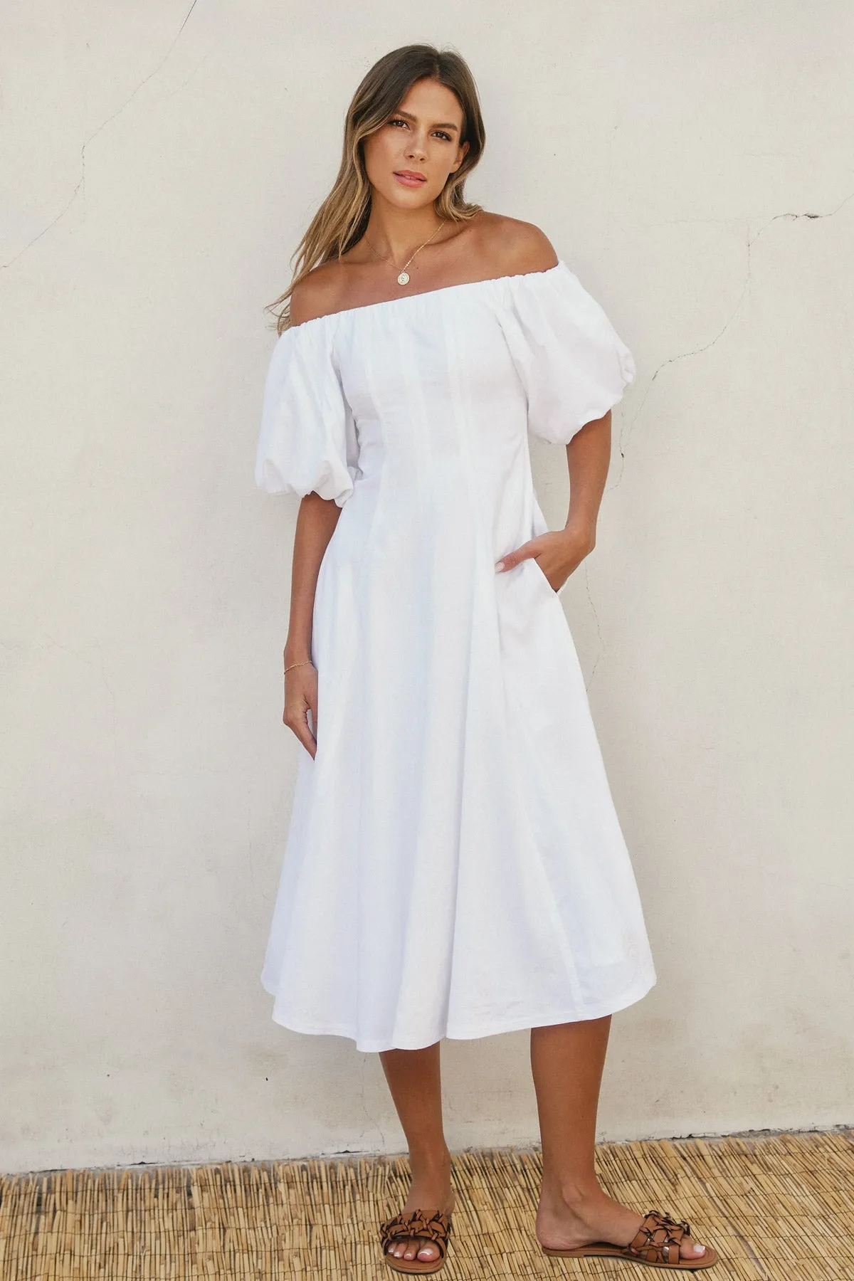 Gabriella Shoulder Puff Sleeve Midi Dress