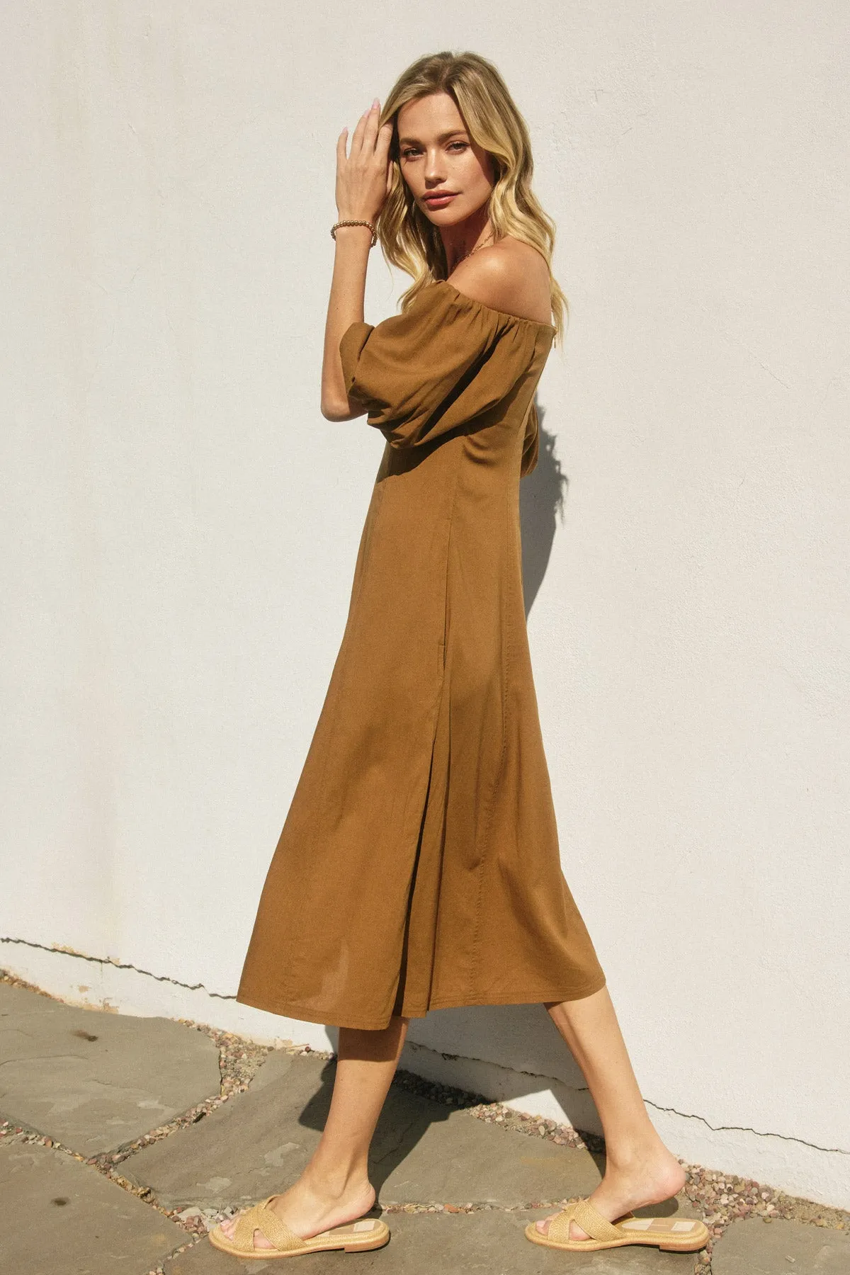 Gabriella Shoulder Puff Sleeve Midi Dress