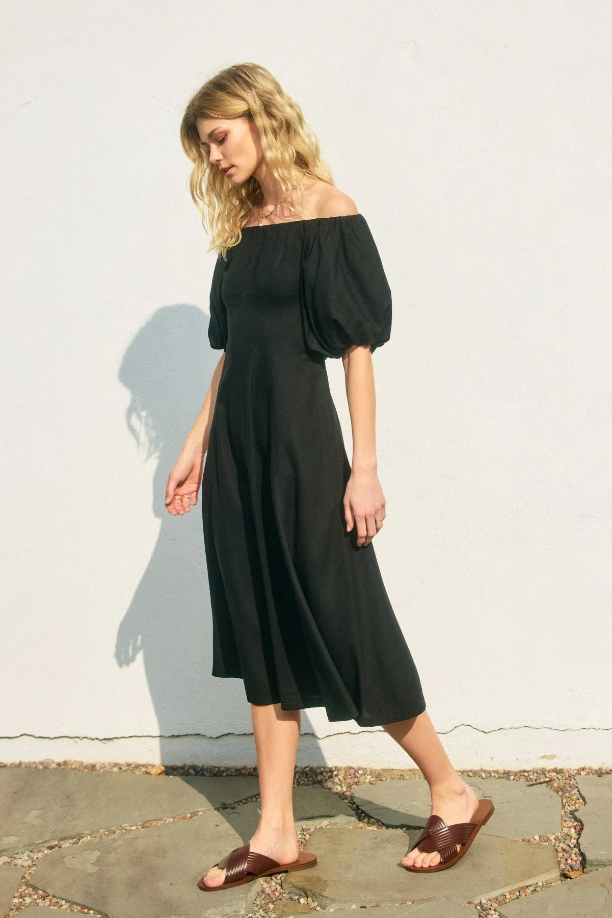 Gabriella Shoulder Puff Sleeve Midi Dress