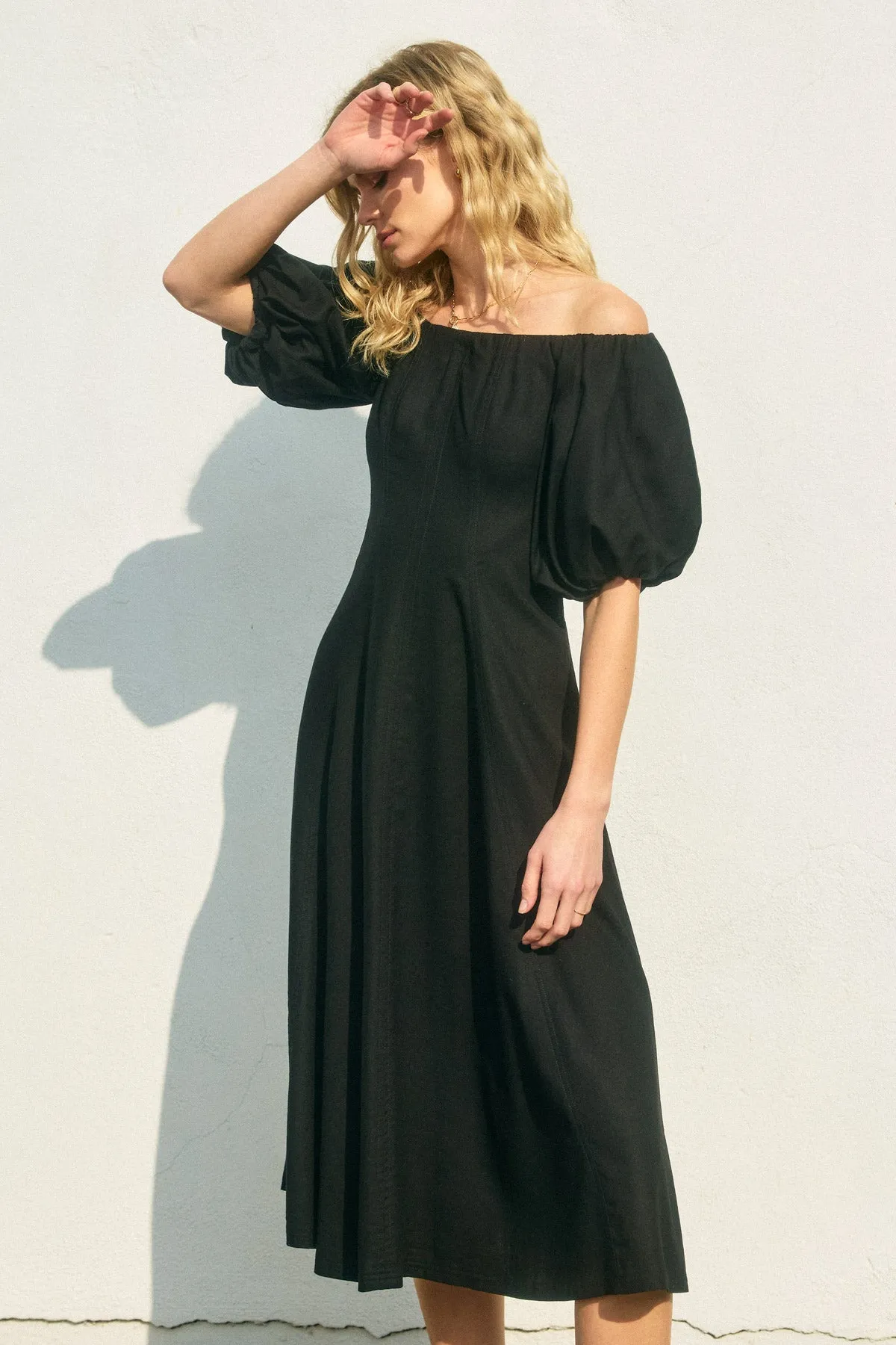 Gabriella Shoulder Puff Sleeve Midi Dress