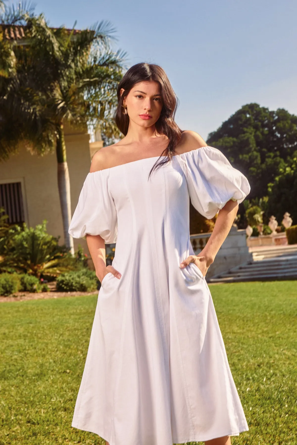 Gabriella Shoulder Puff Sleeve Midi Dress