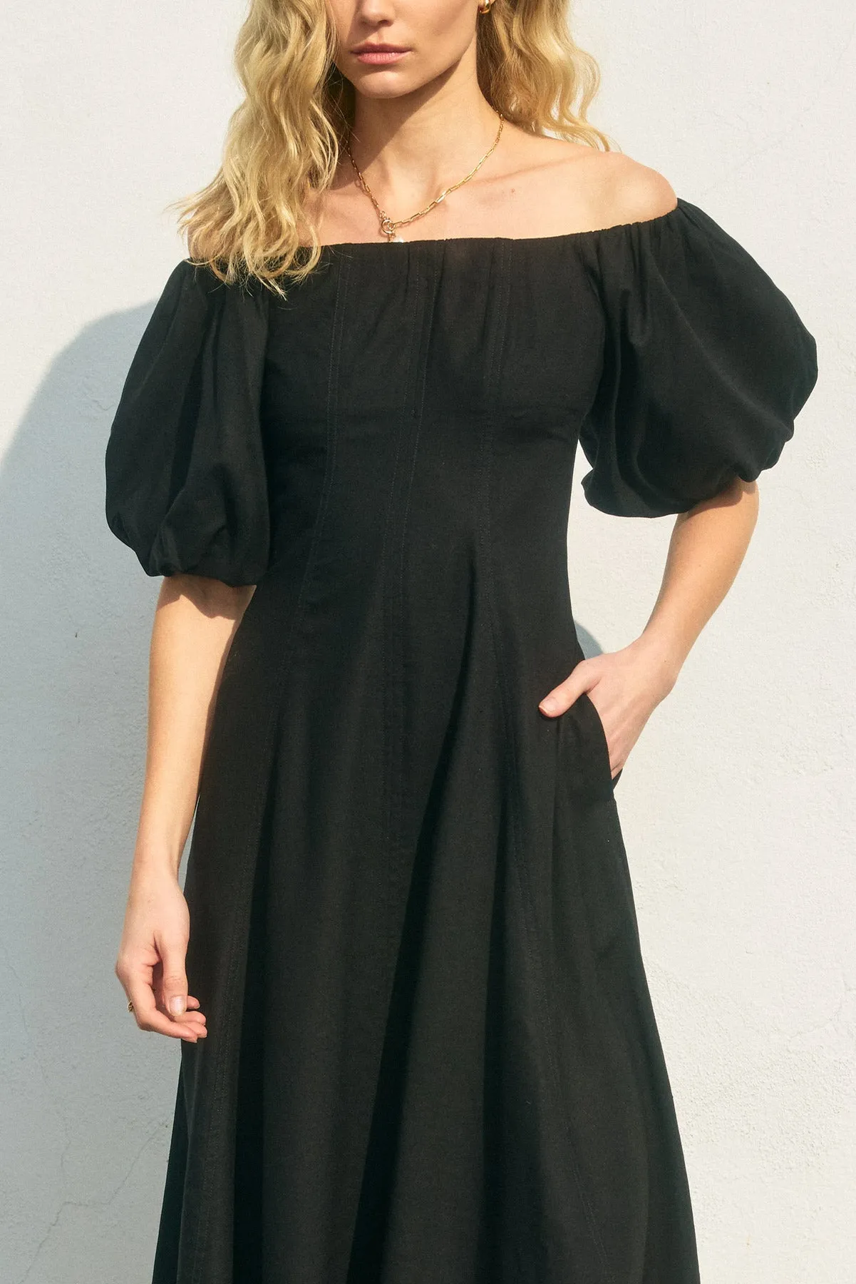 Gabriella Shoulder Puff Sleeve Midi Dress