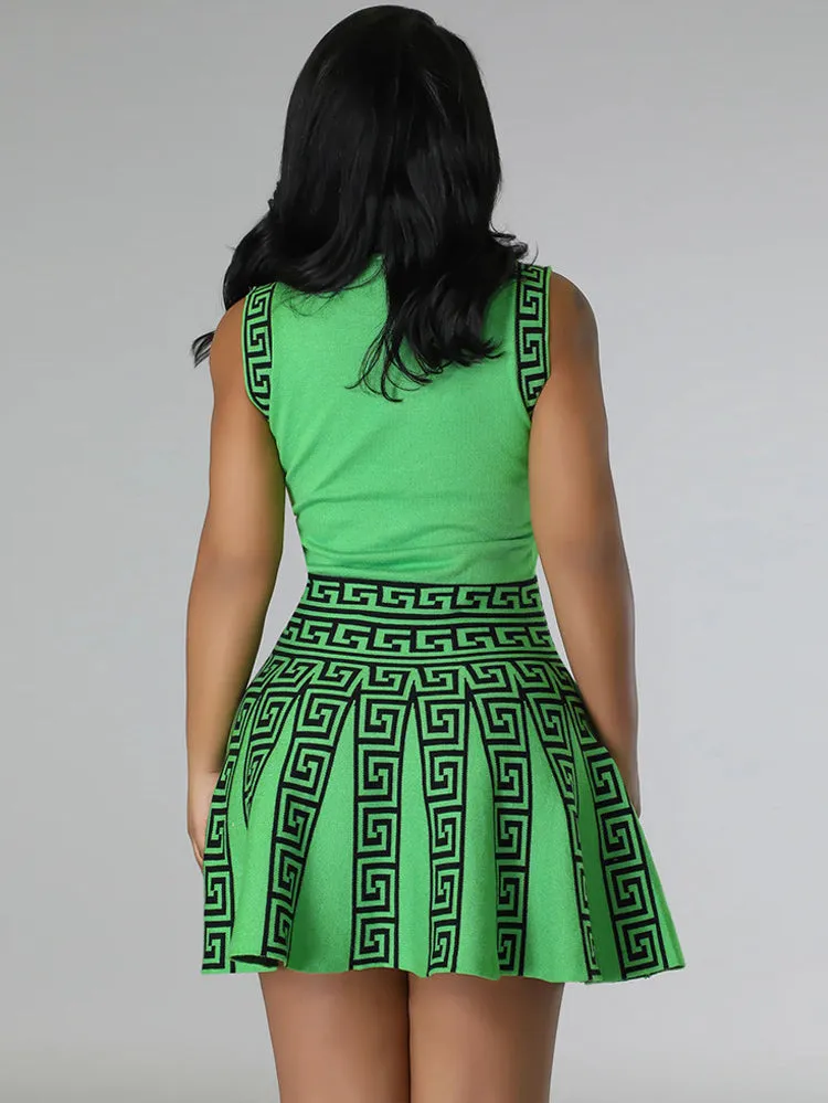 Geometry Sleeveless Pleated Dress