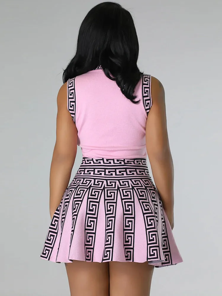 Geometry Sleeveless Pleated Dress