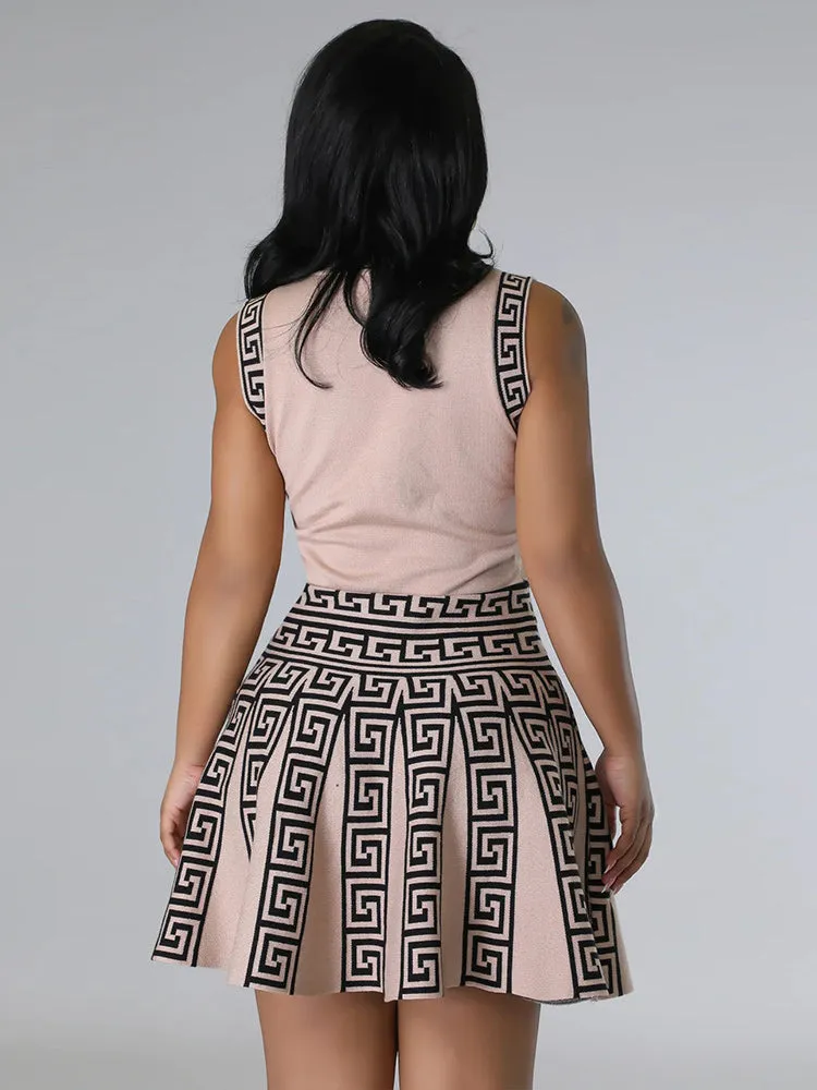 Geometry Sleeveless Pleated Dress