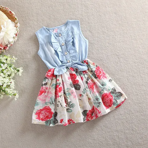 Girls Dress Summer Girl Flower Dress Baby Sleeveless Dresses Children Denim Dresses Kids Party Princess Clothes