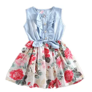Girls Dress Summer Girl Flower Dress Baby Sleeveless Dresses Children Denim Dresses Kids Party Princess Clothes