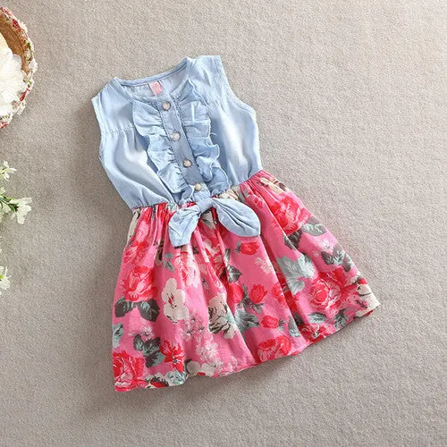 Girls Dress Summer Girl Flower Dress Baby Sleeveless Dresses Children Denim Dresses Kids Party Princess Clothes