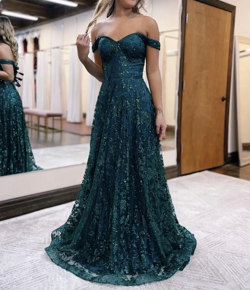 Glitter Mermaid Off the Shoulder Long Prom Dresses
