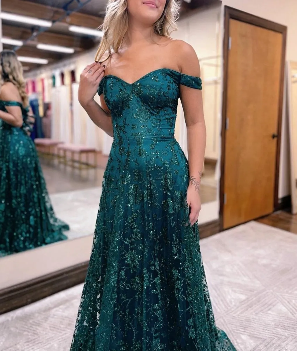 Glitter Mermaid Off the Shoulder Long Prom Dresses