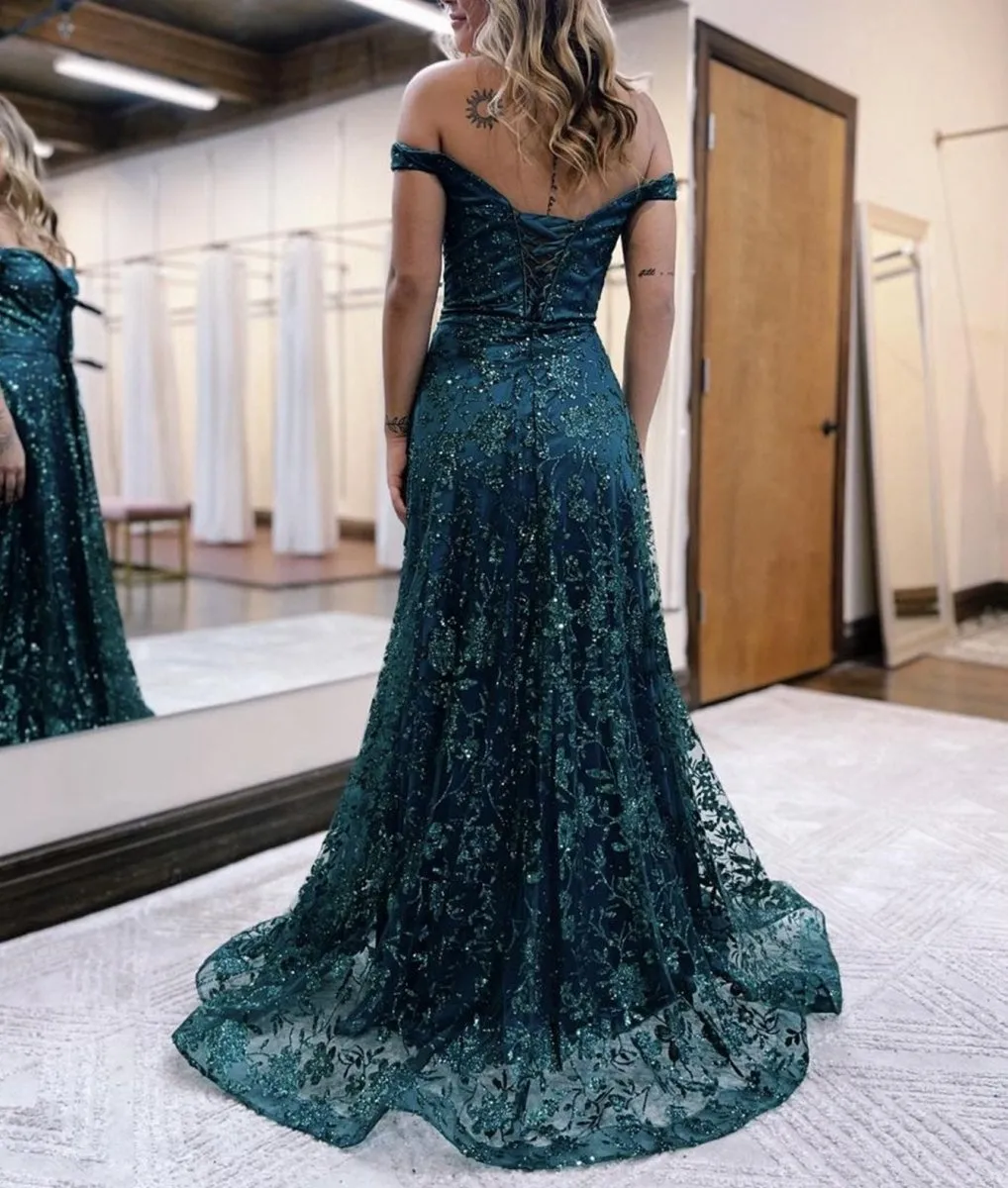 Glitter Mermaid Off the Shoulder Long Prom Dresses