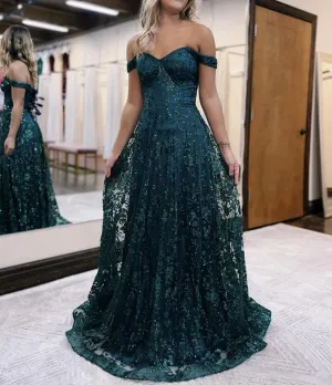 Glitter Mermaid Off the Shoulder Long Prom Dresses