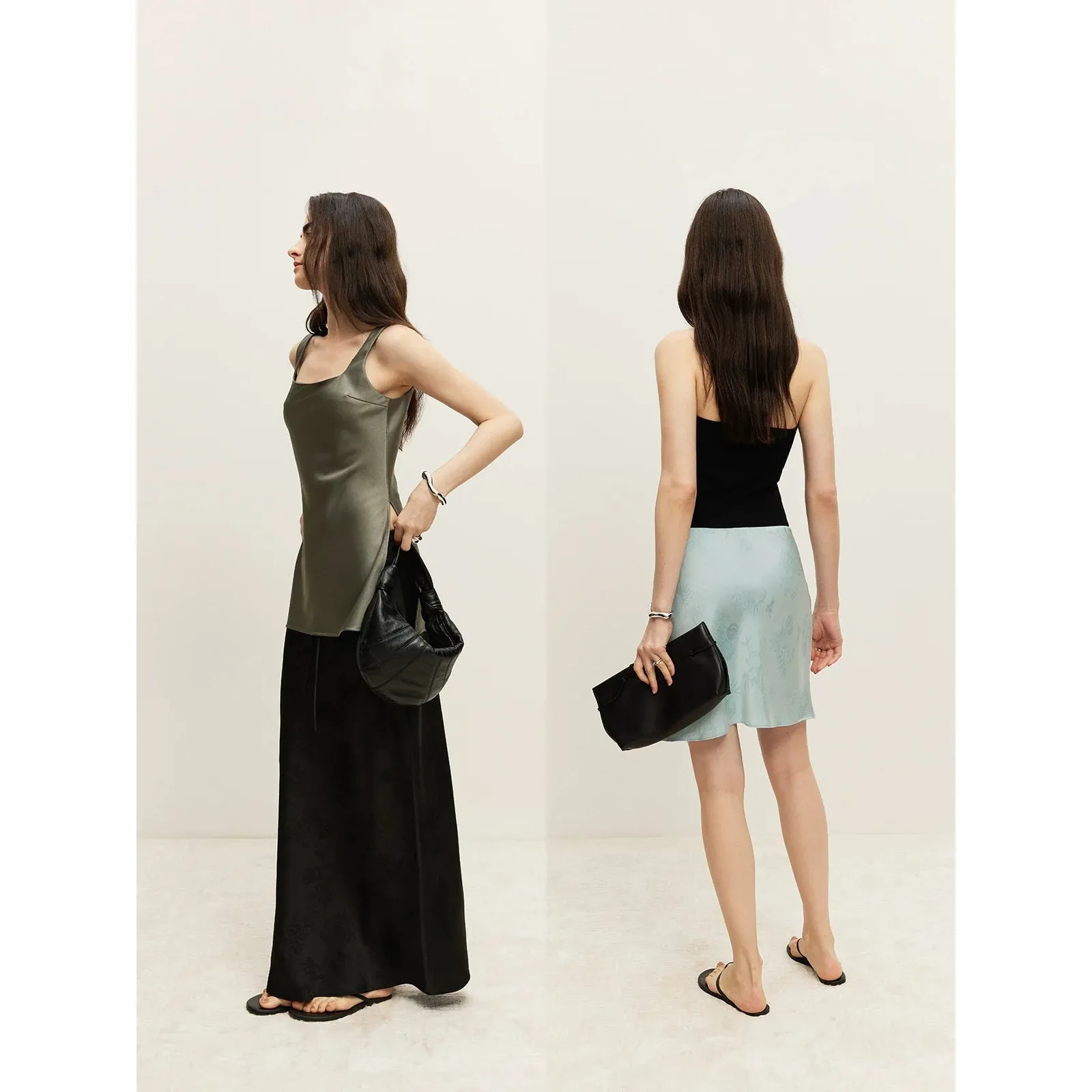 Glossy Satin Bias Cut Skirt