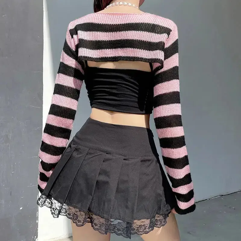 Goth-Inspired Bolero Style Shrug Sweater with Super Cropped Length