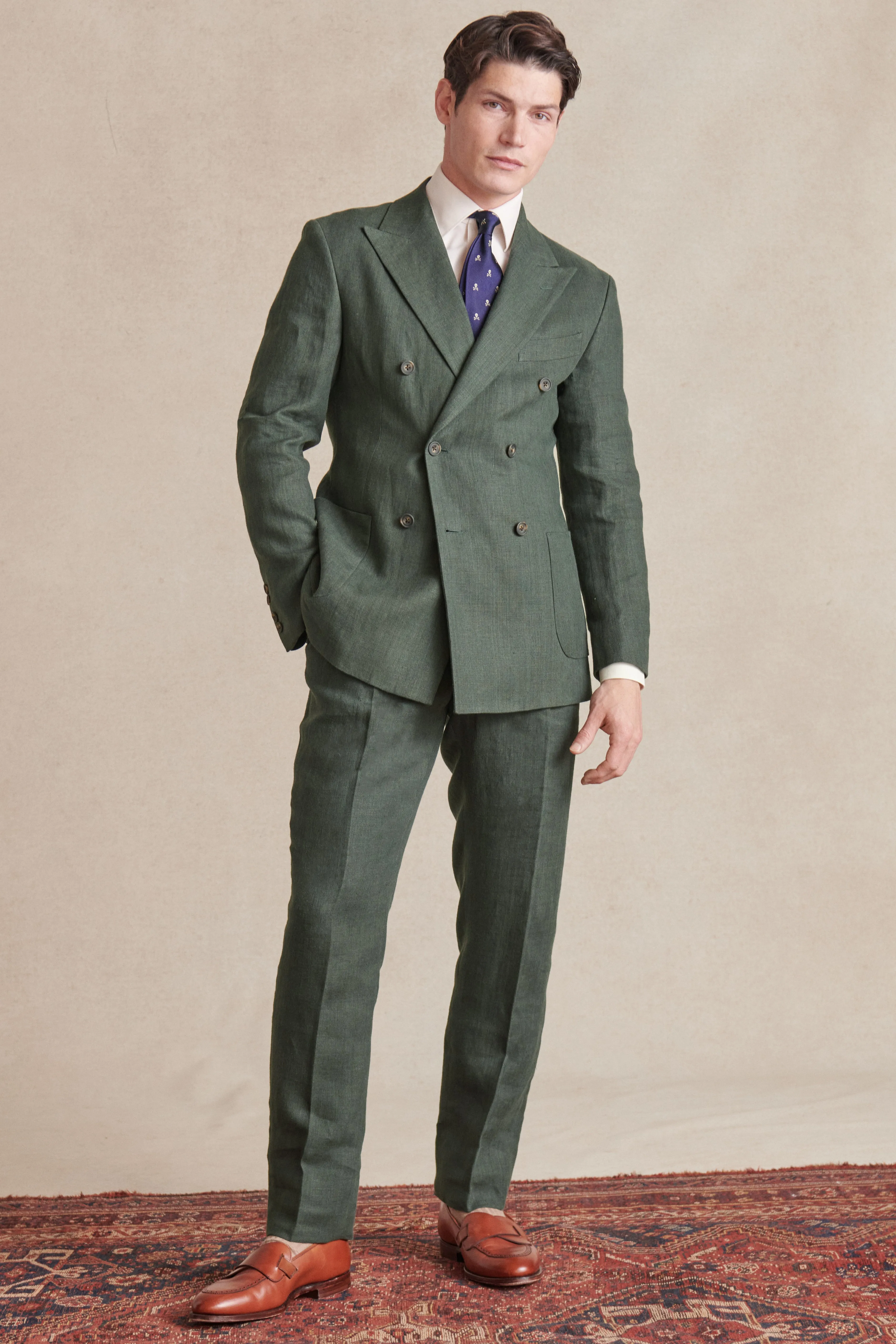 Green Double Breasted Linen Jacket